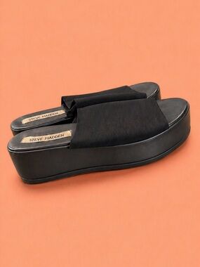 Steve Madden Black Platform Slide Sandals - Wide Band